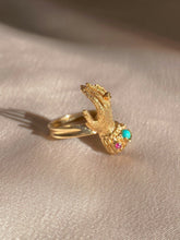 Load image into Gallery viewer, Vintage 9k Turquoise Ruby Diamond Mano Ring 1972