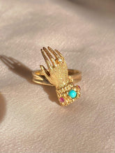 Load image into Gallery viewer, Vintage 9k Turquoise Ruby Diamond Mano Ring 1972