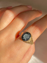 Load image into Gallery viewer, Vintage 9k Hematite Intaglio Signet Ring 1989