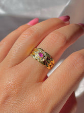Load image into Gallery viewer, Vintage 18k Ruby Halo Chain Ring