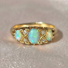 Load image into Gallery viewer, Antique 18k Opal Diamond Cabochon Boat Ring