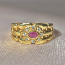 Load image into Gallery viewer, Vintage 18k Ruby Halo Chain Ring