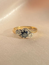 Load image into Gallery viewer, Vintage 9k Sapphire Diamond Swirl Ring 1977
