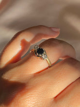 Load image into Gallery viewer, Vintage 9k Sapphire Diamond Swirl Ring 1977