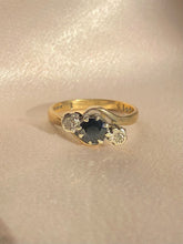 Load image into Gallery viewer, Vintage 9k Sapphire Diamond Swirl Ring 1977