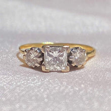 Load image into Gallery viewer, Vintage 18k Diamond Princess Cut Trilogy Ring 1981