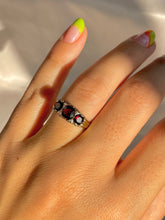 Load image into Gallery viewer, Vintage 9k Garnet Diamond Boat Ring 1963