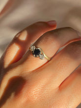 Load image into Gallery viewer, Vintage 9k Sapphire Diamond Swirl Ring 1977