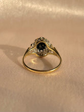 Load image into Gallery viewer, Vintage 9k Sapphire Diamond Halo Ring 1988