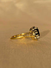 Load image into Gallery viewer, Vintage 9k Sapphire Diamond Halo Ring 1988