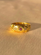 Load image into Gallery viewer, Antique 18k Diamond Ruby Trilogy Starburst Gypsy Ring 1902