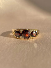 Load image into Gallery viewer, Vintage 9k Garnet Diamond Boat Ring 1963