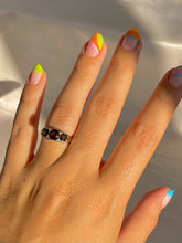 Load image into Gallery viewer, Vintage 9k Garnet Diamond Boat Ring 1963