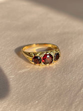 Load image into Gallery viewer, Vintage 9k Garnet Diamond Boat Ring 1963
