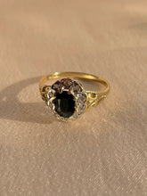 Load image into Gallery viewer, Vintage 9k Sapphire Diamond Halo Ring 1988