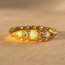 Load image into Gallery viewer, Antique 18k Opal Diamond Boat Ring 1912