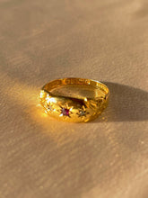 Load image into Gallery viewer, Antique 18k Diamond Ruby Trilogy Starburst Gypsy Ring 1902