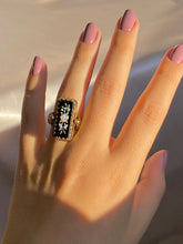 Load image into Gallery viewer, Antique 14k Onyx Enamel Floral Slab Ring