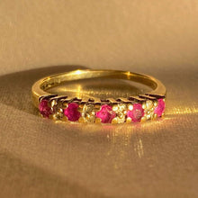 Load image into Gallery viewer, Vintage 9k Ruby Diamond Half Eternity Ring 1993