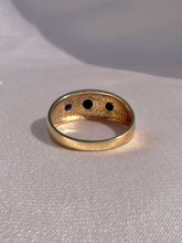 Load image into Gallery viewer, Vintage 9k Sapphire Trilogy Wide Gypsy Ring