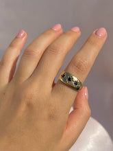 Load image into Gallery viewer, Vintage 9k Sapphire Trilogy Wide Gypsy Ring