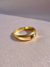 Load image into Gallery viewer, Antique 18k Sapphire Diamond Trilogy Gypsy Ring 1897