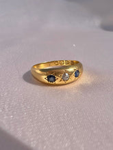 Load image into Gallery viewer, Antique 18k Sapphire Diamond Trilogy Gypsy Ring 1897