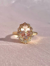 Load image into Gallery viewer, Antique + Vintage 14k Morganite Old Mine Diamond Halo Ring