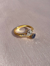 Load image into Gallery viewer, Antique 18k Diamond Sapphire Toi Et Moi Bypass Ring