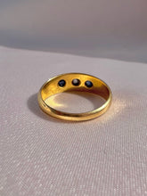 Load image into Gallery viewer, Antique 18k Sapphire Diamond Trilogy Gypsy Ring 1897
