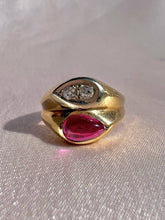 Load image into Gallery viewer, Vintage 14k Synth Ruby Diamond Ring 1951