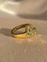 Load image into Gallery viewer, Vintage 18k Emerald Diamond Checkered Bypass Ring