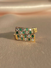 Load image into Gallery viewer, Vintage 18k Emerald Diamond Checkered Bypass Ring