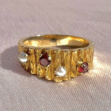 Load image into Gallery viewer, Vintage 9k Garnet Pearl Brutalist Ring 1967