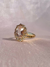 Load image into Gallery viewer, Antique + Vintage 14k Morganite Old Mine Diamond Halo Ring