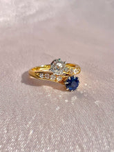 Load image into Gallery viewer, Antique 18k Diamond Sapphire Toi Et Moi Bypass Ring