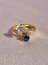 Load image into Gallery viewer, Antique 18k Diamond Sapphire Toi Et Moi Bypass Ring