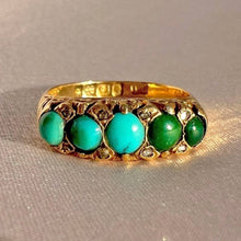 Load image into Gallery viewer, Antique 18k Turquoise Diamond Boat Ring 1899