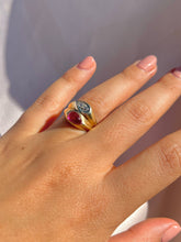 Load image into Gallery viewer, Vintage 14k Synth Ruby Diamond Ring 1951