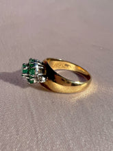Load image into Gallery viewer, Vintage 9k Emerald Diamond Flower Cluster Ring 1980