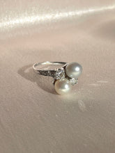 Load image into Gallery viewer, Vintage 18k White Gold Diamond Pearl Crossover Ring