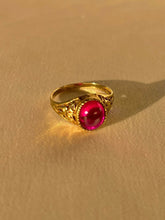 Load image into Gallery viewer, Vintage 9k Synth Ruby Cabochon Openwork Ring 1991