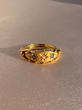 Load image into Gallery viewer, Antique 18k Diamond Sapphire Floating Starburst Gypsy Ring 1914
