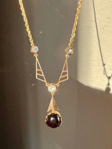 Antique 9k Garnet Quartz Arrow Necklace