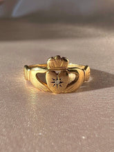 Load image into Gallery viewer, Vintage 9k Diamond Starburst Claddagh Ring