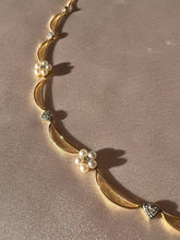 Load image into Gallery viewer, Vintage 14k Diamond Pearl Floral Heart Crescent Necklace
