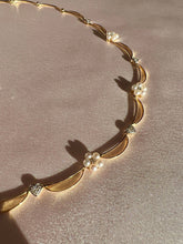 Load image into Gallery viewer, Vintage 14k Diamond Pearl Floral Heart Crescent Necklace