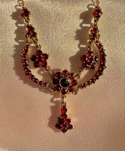 Load image into Gallery viewer, Vintage 9k Garnet Flower Cluster Necklace