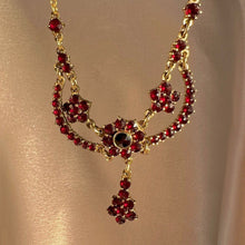 Load image into Gallery viewer, Vintage 9k Garnet Flower Cluster Necklace