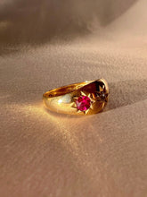 Load image into Gallery viewer, Antique 18k Diamond Ruby Starburst Trilogy Ring 1913